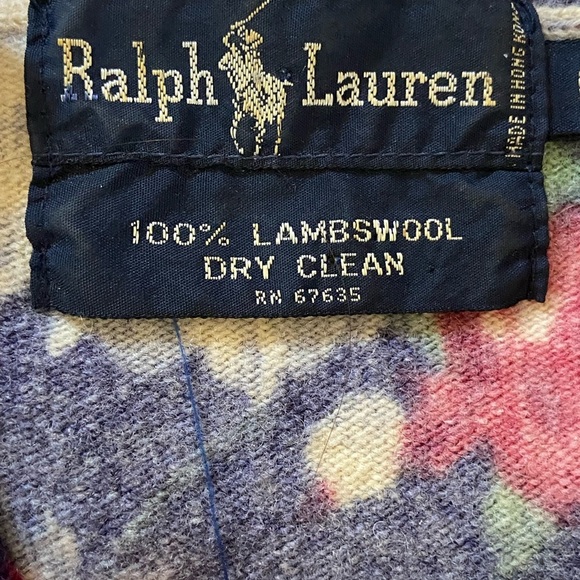 Vintage 90s Rare Ralph Lauren Blue Floral Lambswool Sweater Women Size Large - Picture 7 of 7